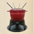 Enamel Cast Iron Cheese Fondue Set with 6 Forks